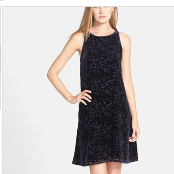 Eileen Fisher Black Velvet Burnout Sleeveless Shift, Size Large - Picture 1 of 7